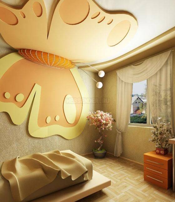 Фото отделки потолка из гипсокартона в детской комнате