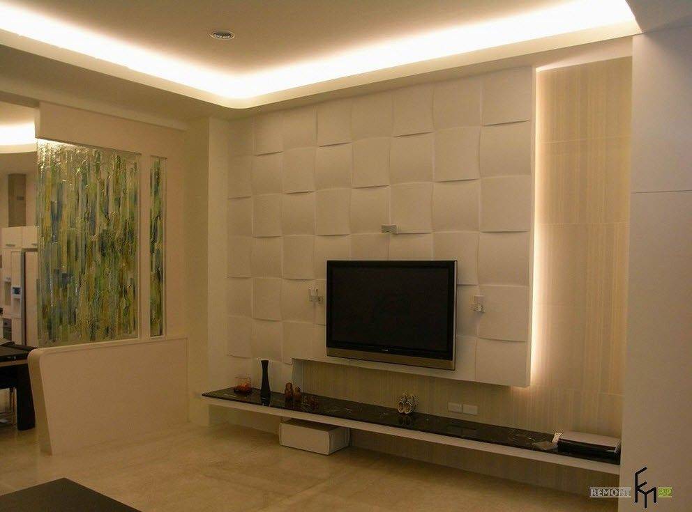 Дизайн стенок из гипсокартона под телевизор