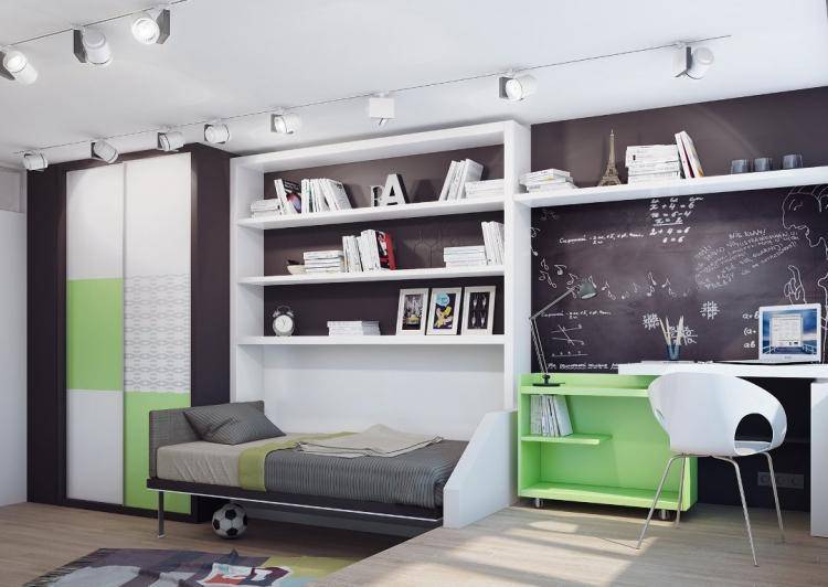 Молодежный интерьер комнаты для подростка девочки и мальчика. интерьер комнаты в общежитии