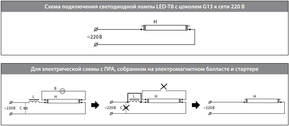 Схема подключения линейного светодиодного светильника