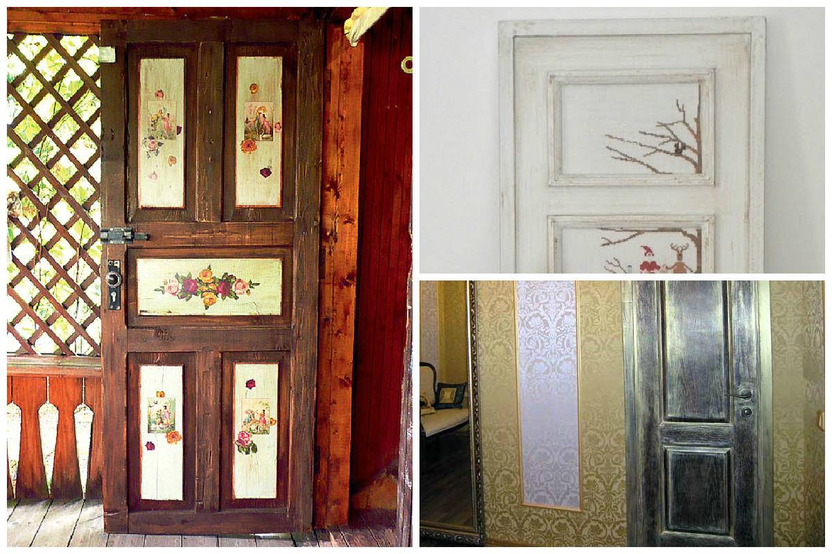 Как сделать декор старой двери своими руками +фото: трафаретом, клеем и другими методами отделки +видео
