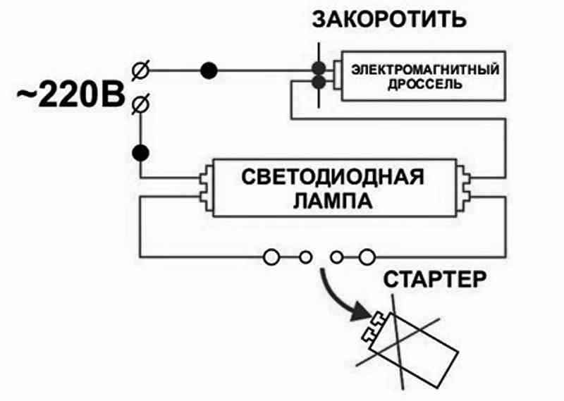 Схема подключения лед лампы вместо люминесцентных