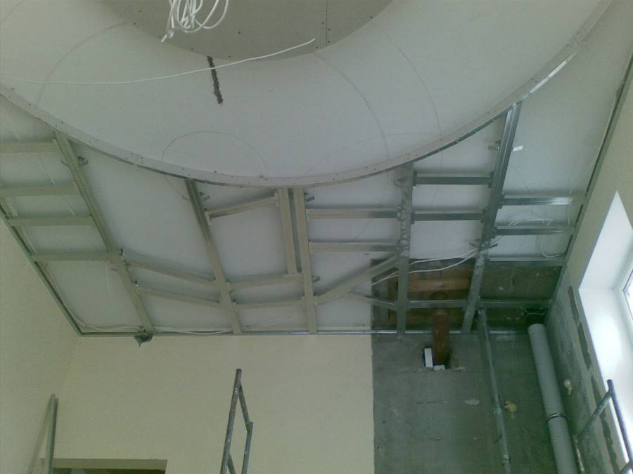 Двухуровневый потолок из гипсокартона: фото сборки второго уровня