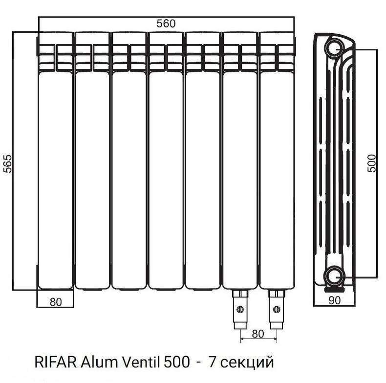 Размеры алюминиевых радиаторов отопления различных марок и моделей