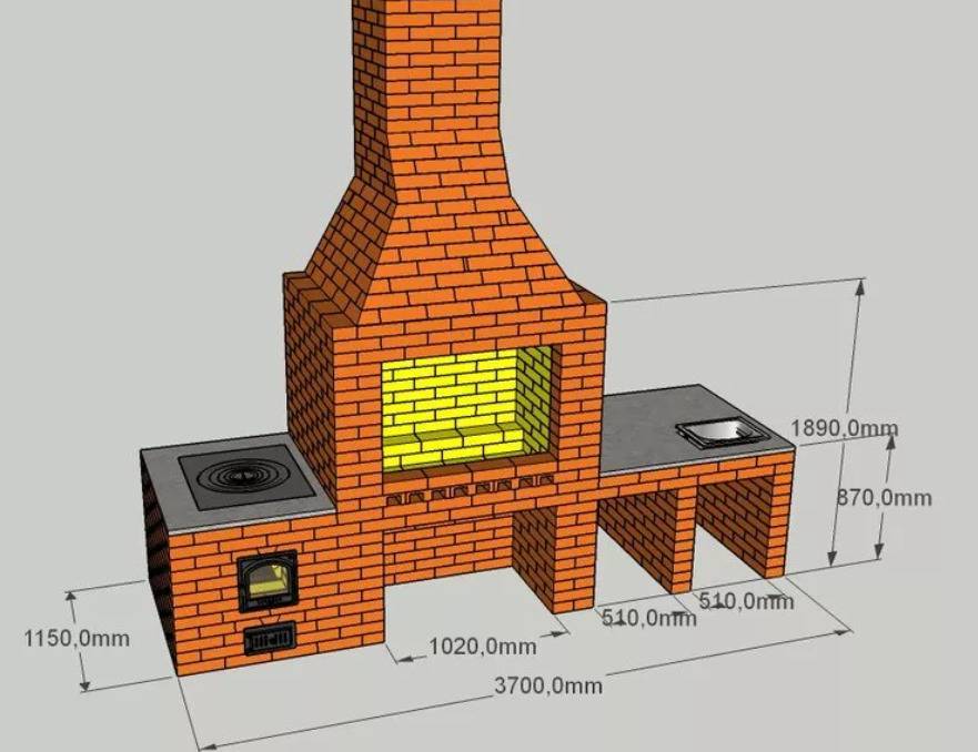 Проект зоны барбекю с размерами из кирпича