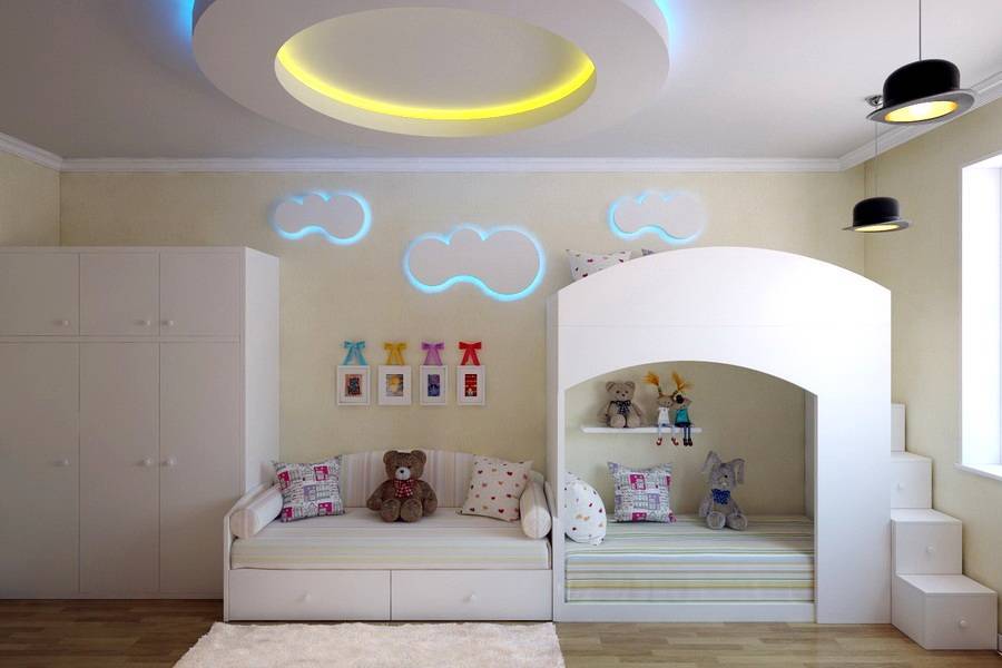 Сказочные вариации: потолки из гипсокартона для детской комнаты, фото и достоинства