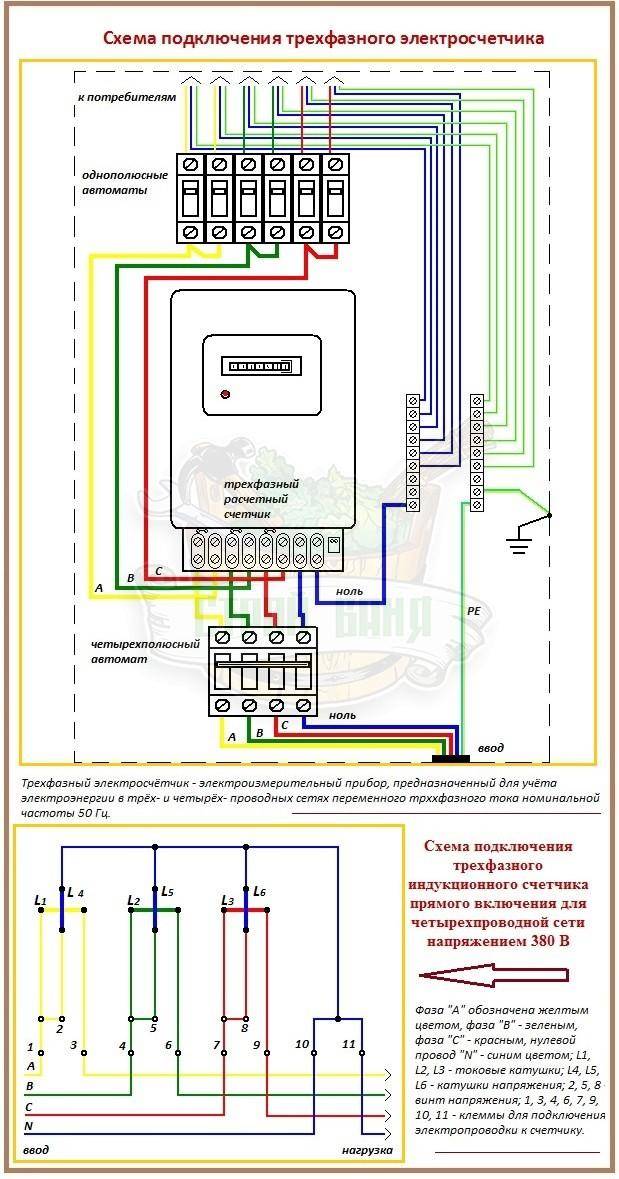 Схема подключение трехфазного счетчика через трансформаторы тока