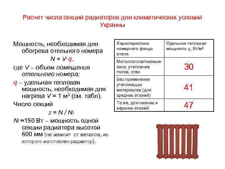 Расчёт количества секций радиатора отопления - формулы и рекомендации снип
