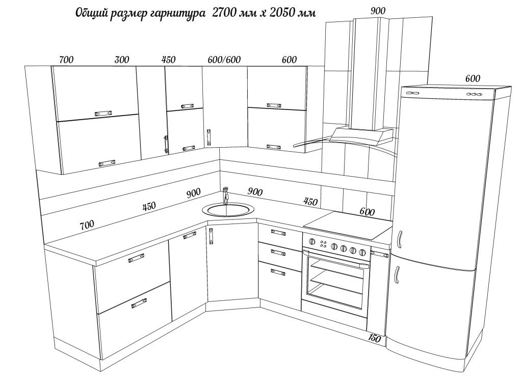 Схема углового кухонного гарнитура
