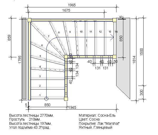 Конструкция деревянной лестницы с забежными ступенями: фото, схемы