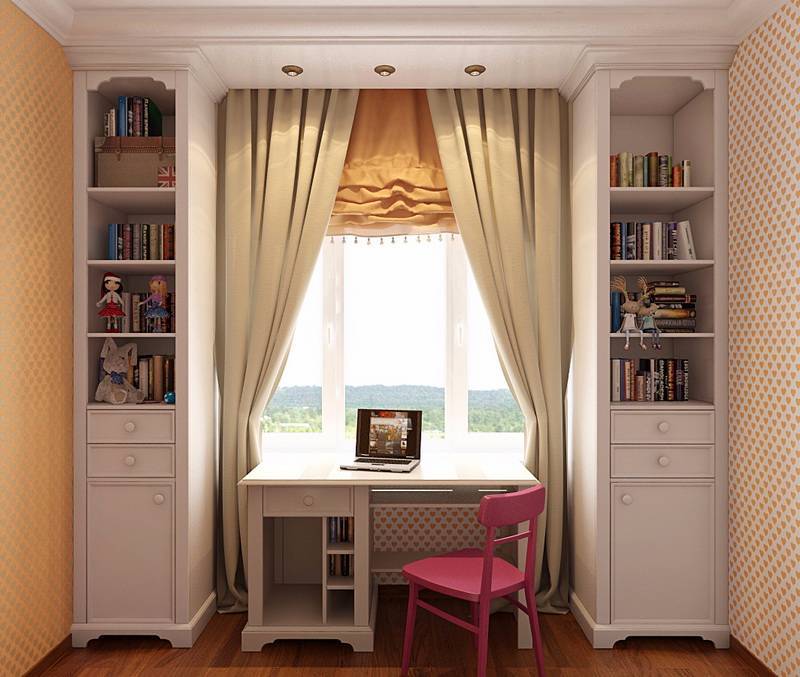 Шкафы вокруг окна (27 фото) — варианты в интерьере комнаты со столом, подборка идей для спальни возле окна