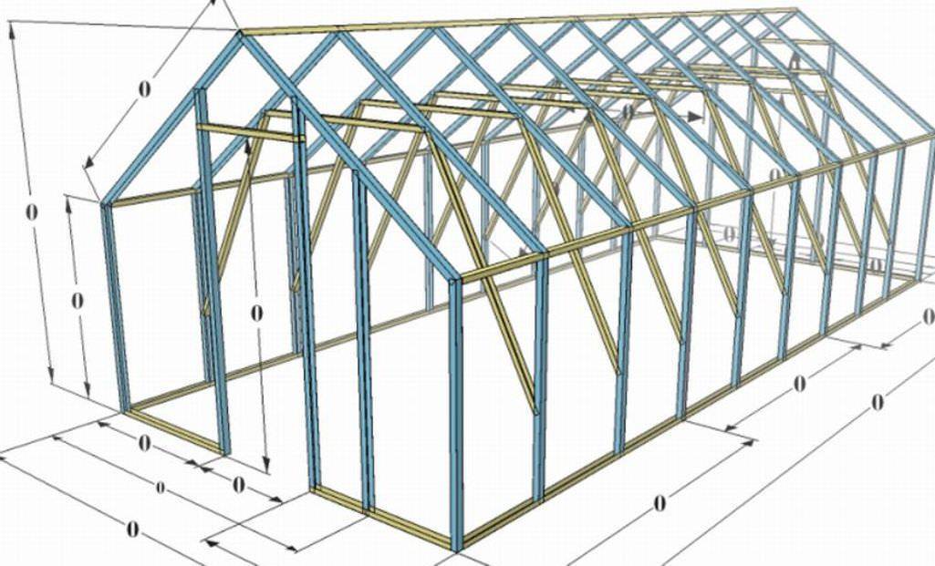 Чертеж деревянной теплицы с размерами