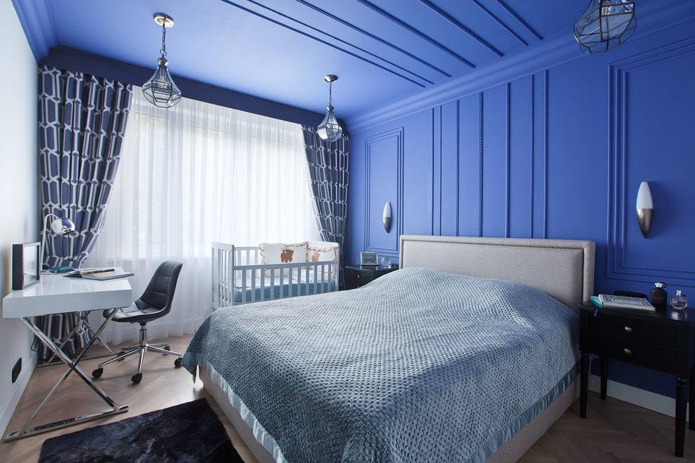 Спальня в голубых тонах - оригинальные идеи интерьера, возможные сочетания цветов в дизайне + фото