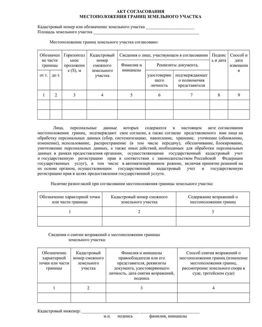 Образец акт согласования границ земельного участка с соседями образец бланк