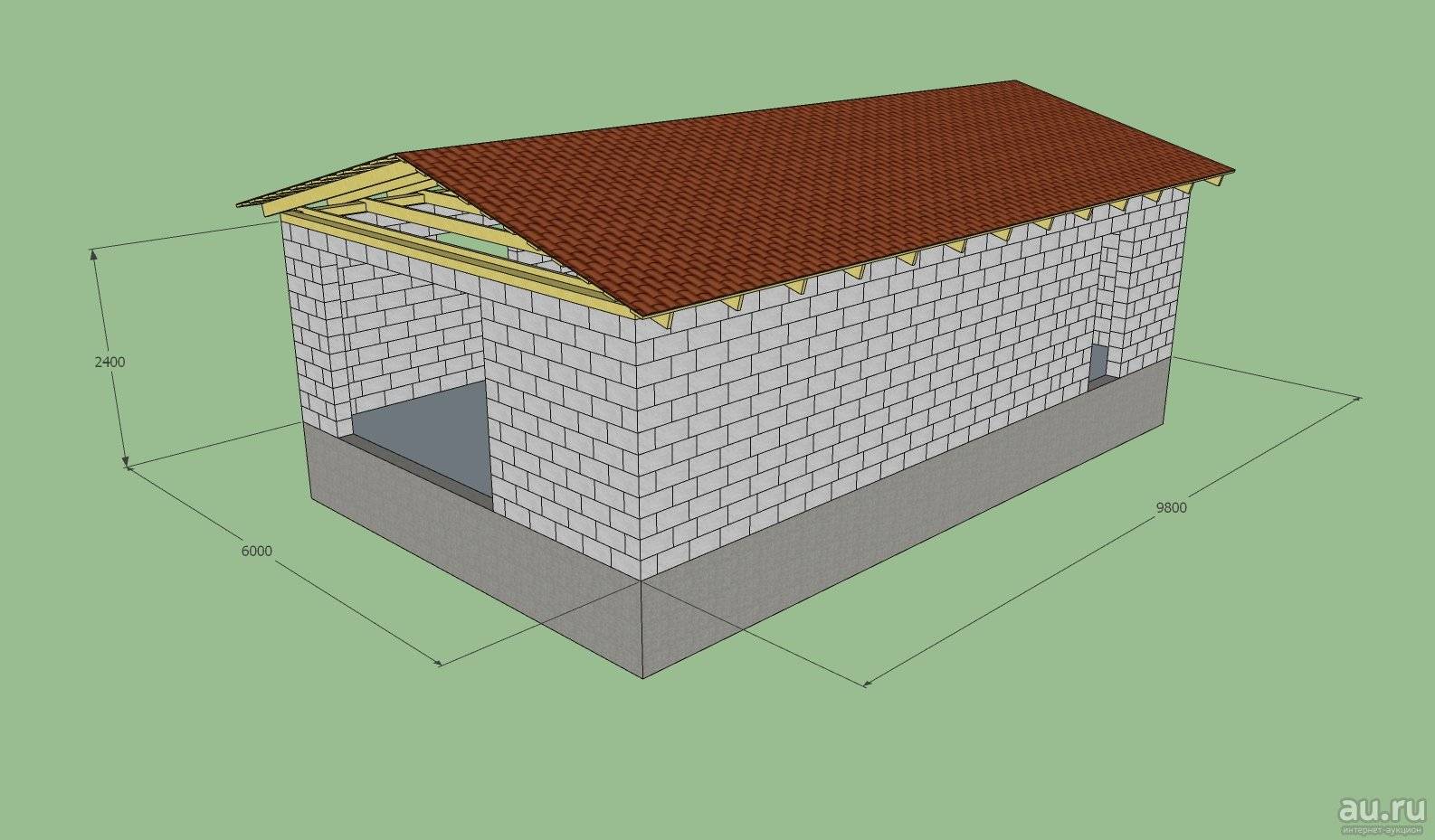 Гараж из пеноблоков 4х6 высота 2.3