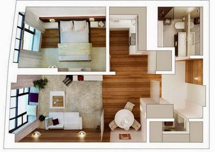 Дизайн 2 х комнатной квартиры студии: перепланировка, зонирование