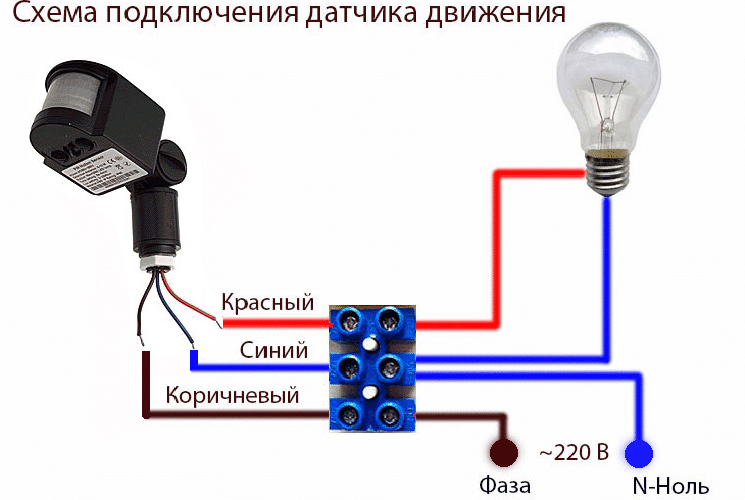 Порядок подключения датчика движения к прожектору 