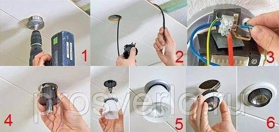 Правила установки светильников в натяжной потолок