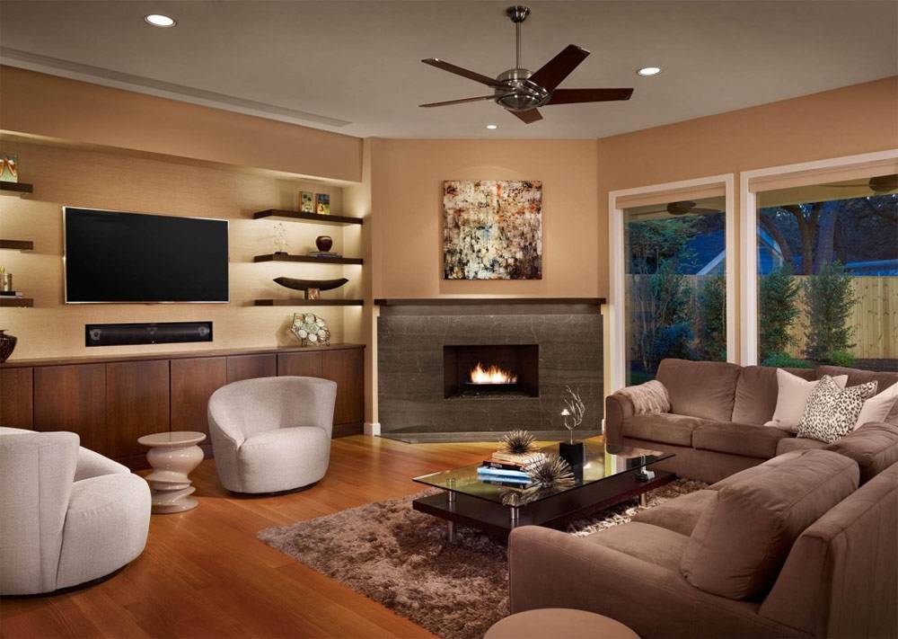 Дизайн гостиной с камином - фото идей интерьера в квартире, частном доме