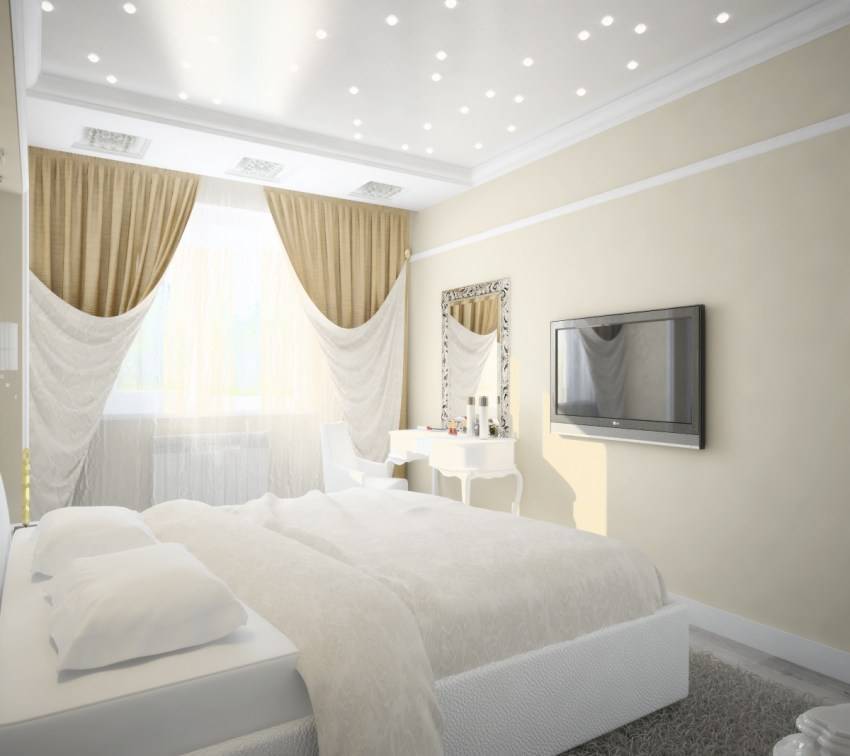 Интерьер спальни в светлых тонах со светлой и темной мебелью в современном стиле, дизайн с яркими акцентами
 - 35 фото