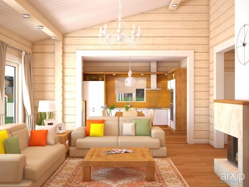 Интерьер деревянного дома внутри - фото домов из бруса и бревна, стили
